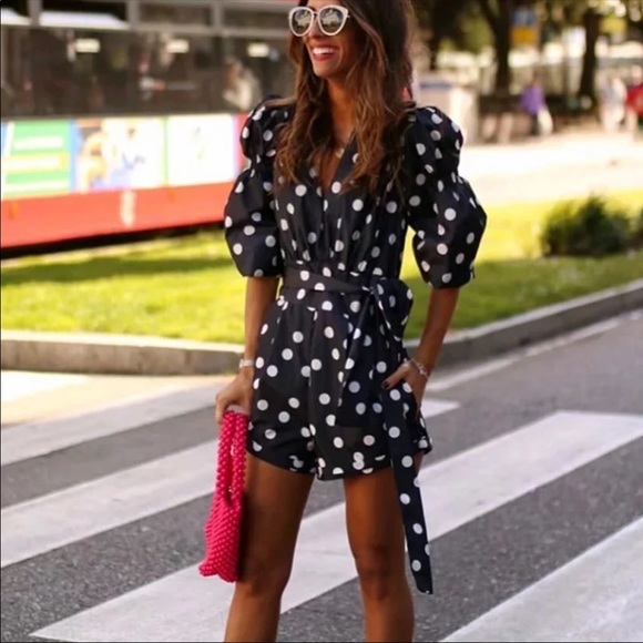 Polka Dot Romper in Black - Picture 5 of 8
